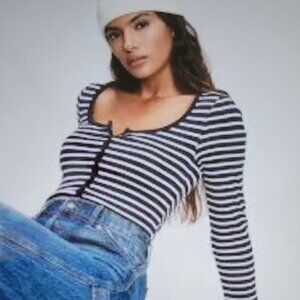 Gap Long Sleeve Navy Nautical Stripe Henley Bodysuit Size S Tall NEW